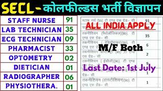 SECL RECRUITMENT 2024  COALFIELDS VACANCY STAFF NURSE LAB TECHNICIAN PHARMACIST ECG TECHNICIAN