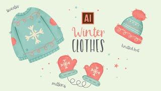 HOW TO DRAW WINTER CLOTHES WITH A WATERCOLOR TEXTURE   ADOBE ILLUSTRATOR TUTORIAL