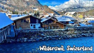 Wilderswil Switzerland walk in snow 4K - A beautiful Swiss village in Winter time