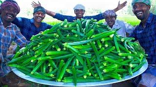 LADY FINGER FRY  Spicy Okra Recipe Cooking with Eggs  Village Style Okra Recipe  Cooking Okra