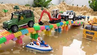 Rescue construction vehicles with crane truck  Police car and truck toy stories  BIBO TOYS