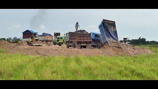 Ep3 Dump Truck 5 Tons Unloading Soil & Bulldozer KOMATSU D20P & DOZER INOEU D20P Pushing Soil