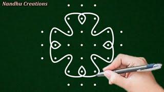  Nandhu creation sikku rangoli  simple and easy muggulu  kambi kolam with 7 x 3 dot  rangoli