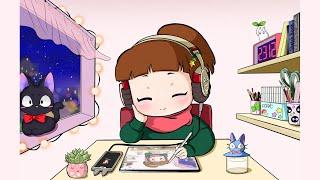 PROCREATE ANIMATION Lo-fi Girl CHIBI  BEATS TO RELAX CHILLEDCOW MUSIC  Studio Ghibli Style