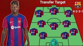 Barcelona potential starting lineup next seasob with transfers ft nico williams 4231 formation