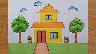 House Drawing  How to Draw a Simple House Step By Step Very Easy  House Scenery Drawing