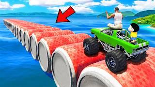 SHINCHAN AND FRANKLIN TRIED THE IMPOSSIBLE RED CANS BRIDGE CARS PARKOUR CHALLENGE GTA 5