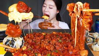 ASMR MUKBANG  SPICY CHICKEN GIZZARD WITH GLASS NOODLES  GARLICS & CHEESY STEAMED EGG & RICE BALLS