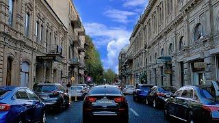 Accompanied by music - Driving in Baku - Downtown  Azerbaijan September 26 2022 4k -- Slow Music