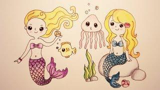 How To Draw Cute Little Mermaid and Friends