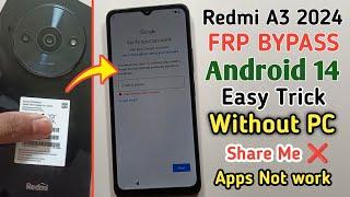 Redmi A3 Frp Bypass Android 14  Redmi A3 Bypass Google Account 2024  No Apps  No ShareMe