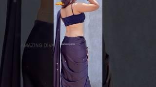 Black Saree Navel & Back Look #shorts #backlesssaree #trending #satinsaree #navel