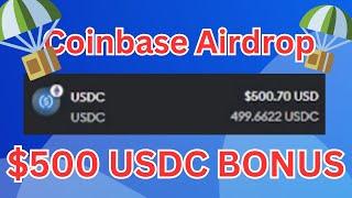 Coinbase Yield Airdrop 500 USDC Bonus Staking