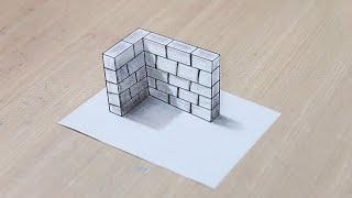 3D Drawing Easy Tutorial  3D optical illusion drawing tutorial  draw a 3D wall