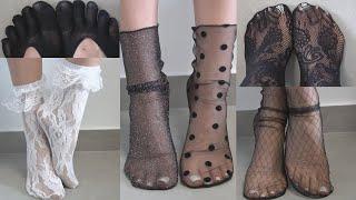 6 FASHION SOCKS Lace Tulle Polka Dot  UNBOXING & REVIEW TRY ON  How to combine socks Lookbook