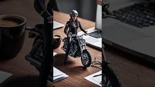 Tiny Woman Rides Mini Motorcycle on Table