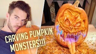 CARVING A PUMPKIN MONSTER