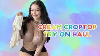 Cream Crop Top Try on Haul 4k