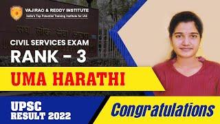 Uma Harathi N AIR 3 UPSC Topper 2022  IAS Mock Interview  Vajirao & Reddy Institute