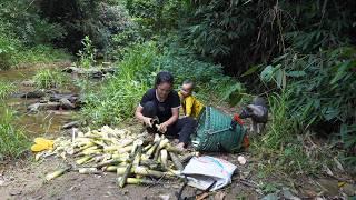 Its 40 degrees hot   mother and daughter cross the pass to find bamboo shoots to sell