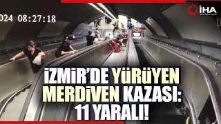 İzmir Metrosunda 11 Kişinin Yaralandığı Yürüyen Merdiven Kazası Kamerada