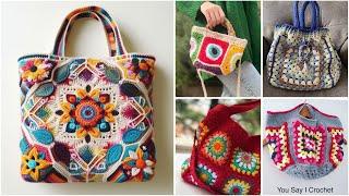 Most gorgeous granny crochet squareflower pattern boho style baghandbagshoulder bag designs