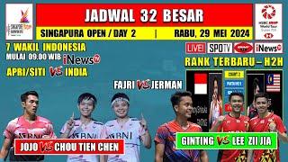 Jadwal 32 Besar Singapura Open 2024 Hari Ini Day 2 Live INEWS TV  JOJO vs CTC  GINTING vs MALAYSIA