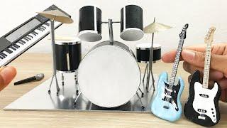 DIY Miniature Musical Instruments guitar drums piano microphone