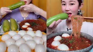 먹방 Spicy China Foods ️  Noodles + EGGS  + boiled zucchini  eating sounds Mukbang ASMR