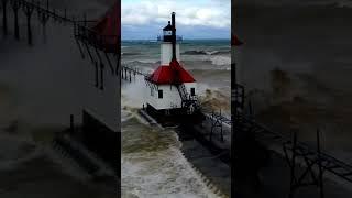 St. Joseph Lighthouse getting slammed with 50+MPH winds #drone #newvideo #nature #shorts