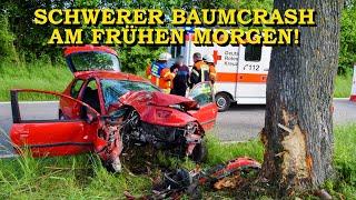 SCHWERER BAUMCRASH PEUGEOT PRALLT GEGEN BAUM & WIRD TOTAL ZERSTÖRT  FEUERWEHR  SINSHEIM