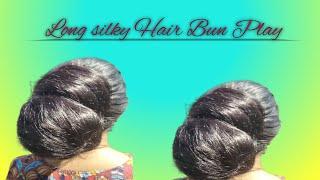 long silky hair bun play#viralvideoes#beautifulbun#viral#hairplay#beautifullonghair#healthyhair#bun.