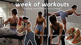 WEEK OF WORKOUTS finding motivation getting back on track realistic college week workout w me