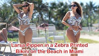 Larsa Pippen in a Zebra Printed Bikini on the Beach in Miami