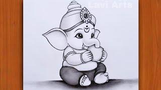 How to Draw Ganapti Ganesh With Modak- Pencil Chitra Ganesh Chaturthi drawing  Easy Pencil Drawing