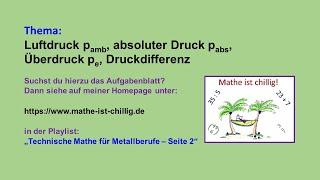 Luftdruck Überdruck absoluter Druck Druckdifferenz =Druckunterschied