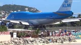 KLM 747 Extreme Jet Blast blowing People away at Maho Beach St. Maarten - 2014-01-14