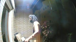 Naked man touching himself on strangers porch