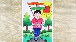 Easy Scenery Drawing for Republic Day Indian Flag Drawing Republic Day Drawing