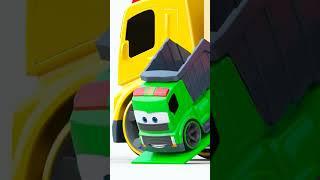 Colors for Children to Learn with Truck Transporter. Toy Vehicles. School Bus Police car Ambulance