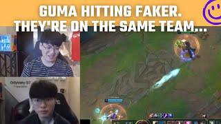 Gumayusi hitting Faker even though theyre on the same team  T1 Stream Moments