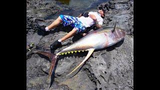 New World Record Yellowfin Tuna off the Rocks On a Popper107.5KG