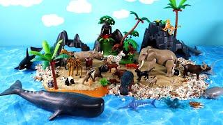 Fun Island Diorama for Playmobil Wild Animal Figurines - Learn Animal Names