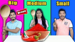 Big Vs Medium Vs Small SPOON Challenge  Food Challenge India  Hungry Birds