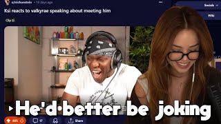 Valkyrae reacts to KSI saying shes GLAZING HIM