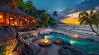 Tropical Beach Sunset  Deep Ocean and Fire Sounds  Soulful Peace and Relaxation ASMR 