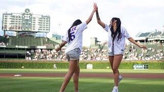 Kamilla Cardoso and Angel Reese Throw First Pitch at Cubs Game  Chicago Sky