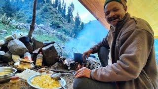 Night Camping with Nomadic Shepherds. Rain camping in forest . Himachali life