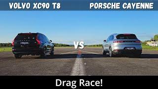 2024 Volvo XC90 T8 Recharge 455hp vs 2024 Porsche Cayenne E-Hybrid 470hp  Drag Race  4K
