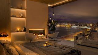 Smooth Jazz Nights by the Coast   Luxurious Bedroom Ambience for Relaxation and Focus